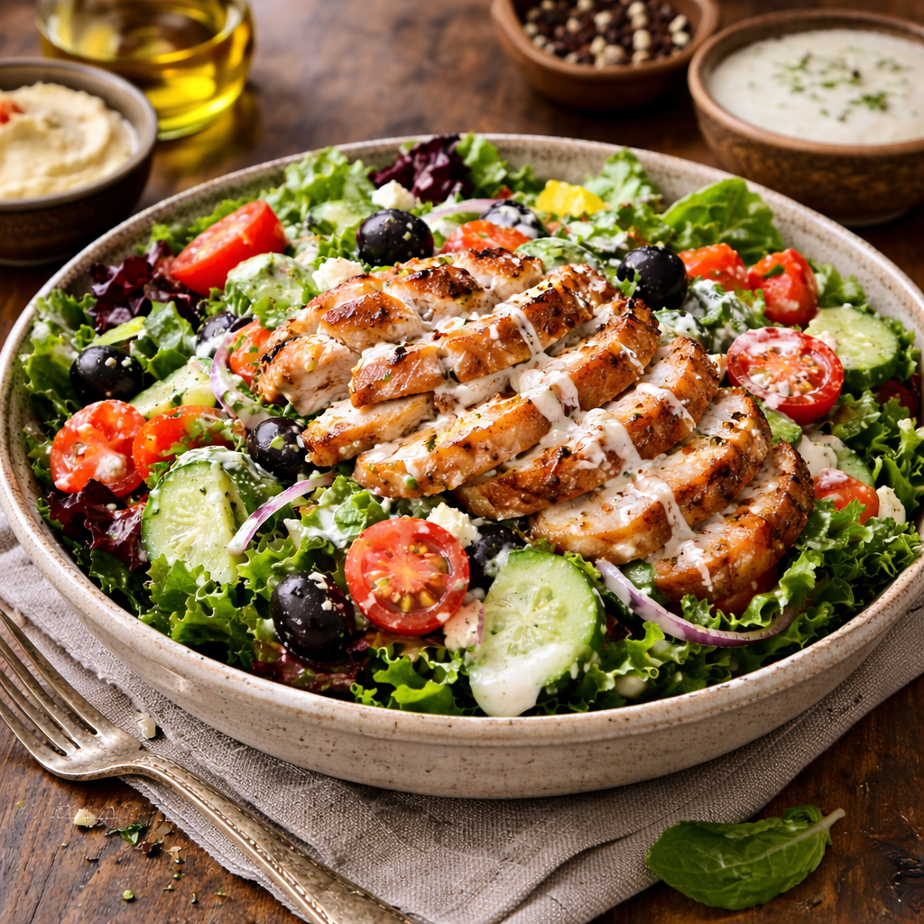 Ensalada casera con proteína pollo